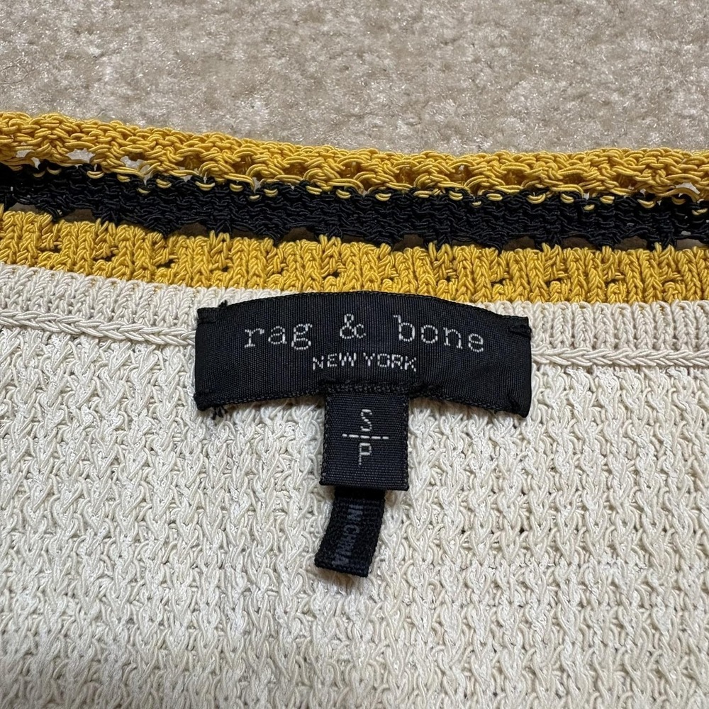 Rag & Bone Sweater Womens Small White V Neck Cricket Pullover Stripe Trim Knit - Picture 2 of 10